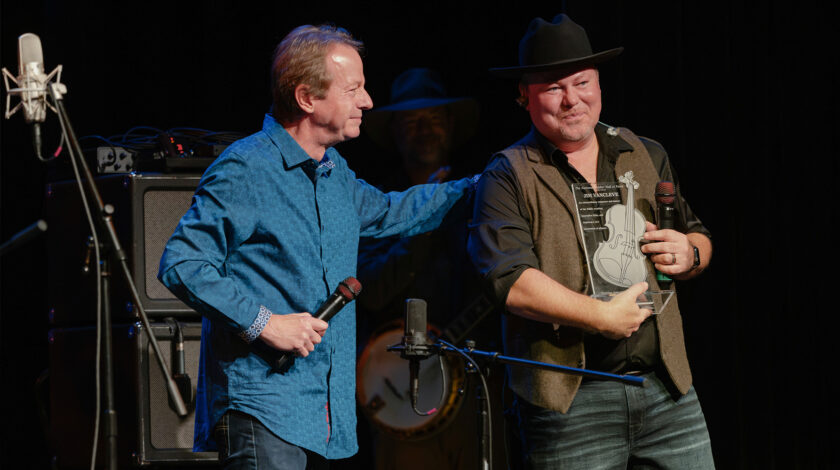 Stuart Duncan inducts Jim VanCleve into National Fiddlers Hall of Fame