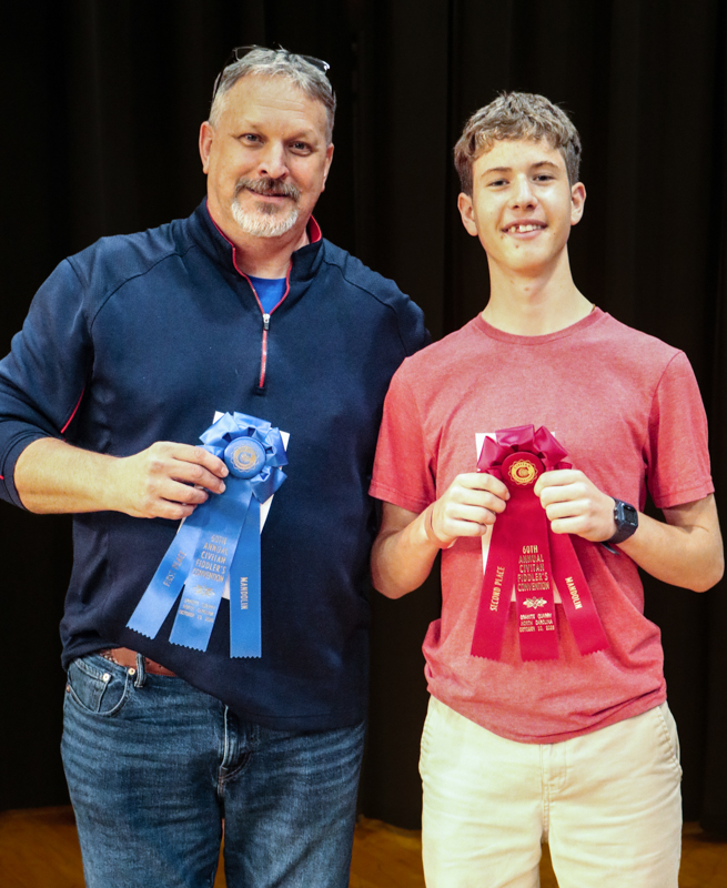William Roberts, 1st place; Orson Corbett, 2nd place Adult Mandolin at the 2026 Granite Quarry Fiddlers' Convention - photo © G. Nicholas Hancock